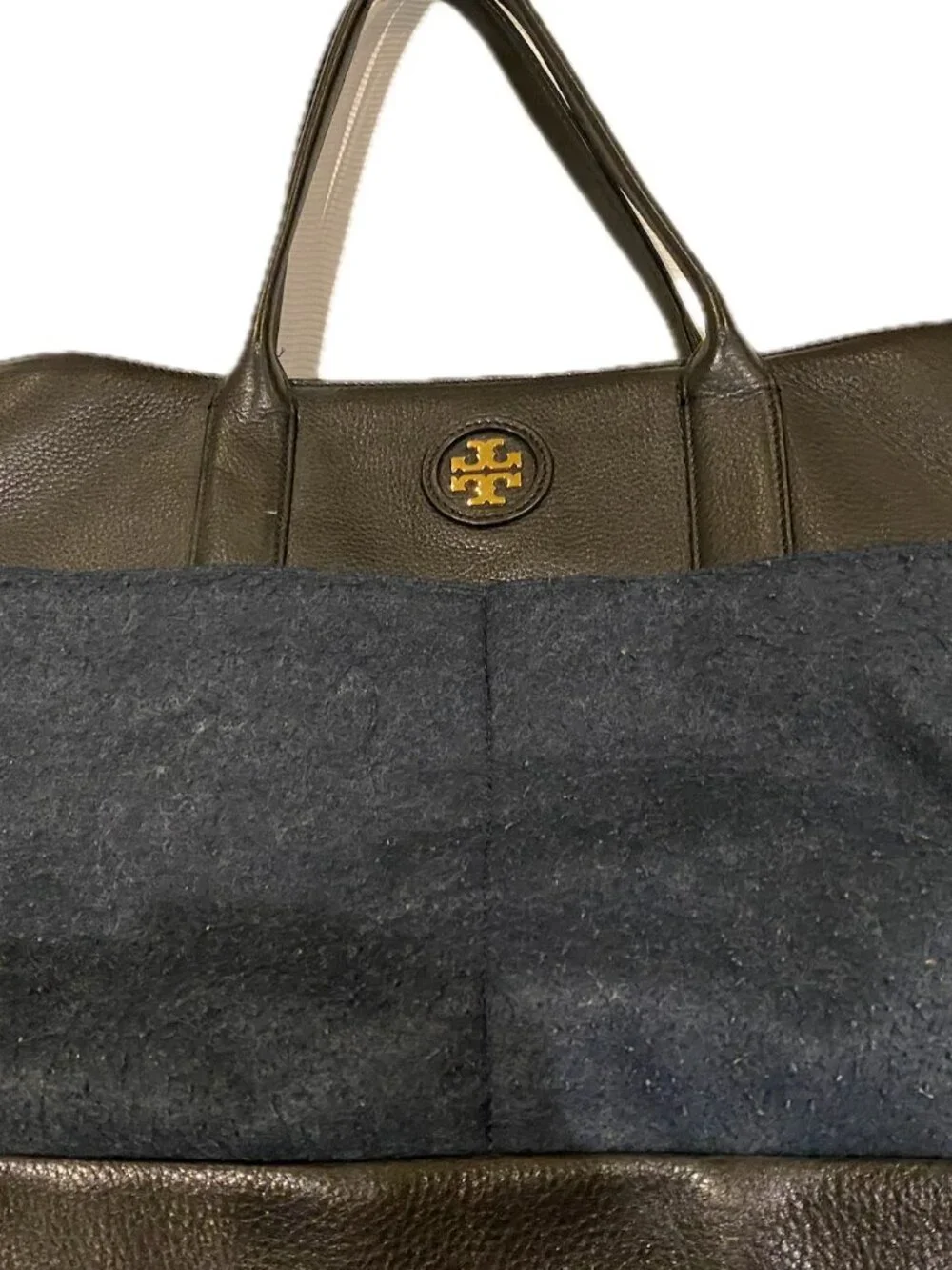 Tory Burch Tote:  Black with Navy Blue Fabric